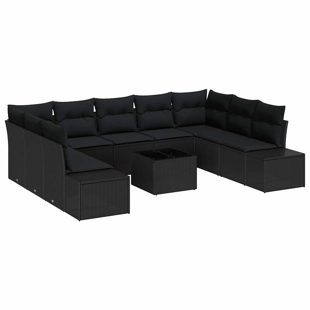 Garden Sofa Set with Cushion 9 pcs Black Poly Rattan