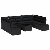 Garden Sofa Set with Cushion 9 pcs Black Poly Rattan