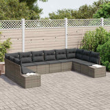 Garden Sofa Set with Cushion 10 pcs Grey Poly Rattan - Side View