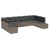Garden Sofa Set with Cushion 10 pcs Grey Poly Rattan - Front View