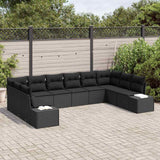 Garden Sofa Set with Cushion 10 pcs Black Poly Rattan - Side View