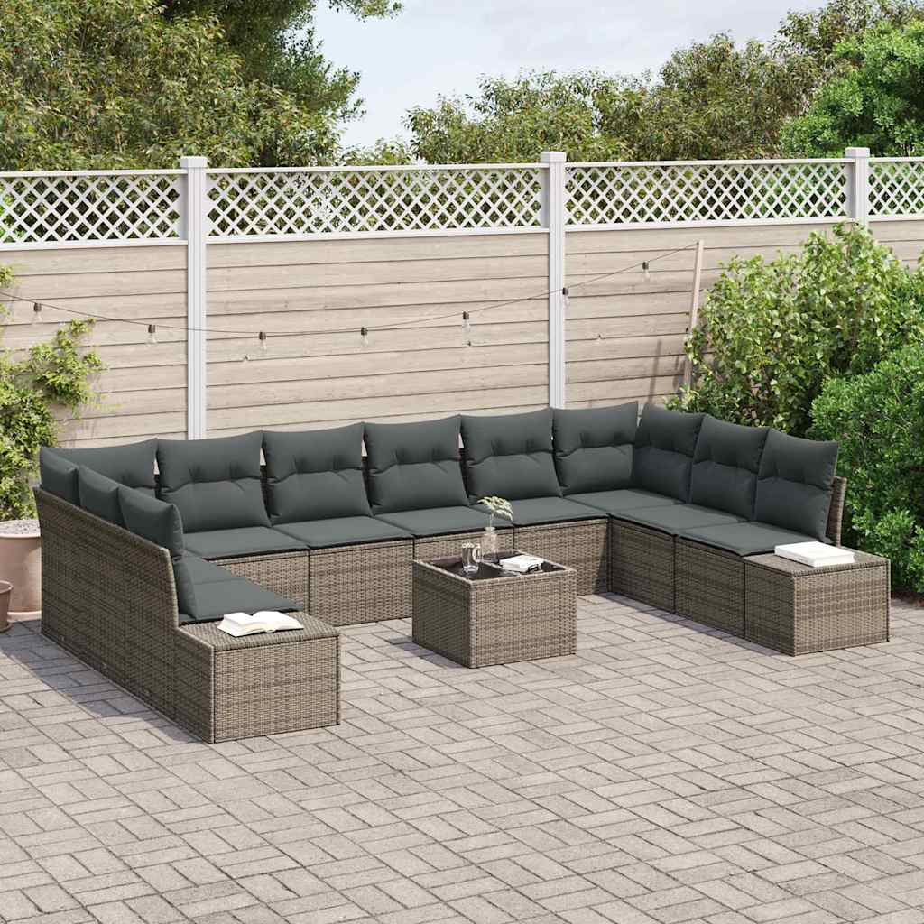 Garden Sofa Set with Cushion 10 pcs Grey Poly Rattan