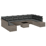 Garden Sofa Set with Cushion 10 pcs Grey Poly Rattan