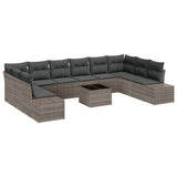 Garden Sofa Set with Cushion 11 pcs Grey Poly Rattan - Front View