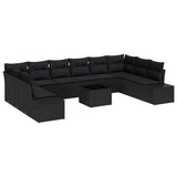 Garden Sofa Set with Cushion 10 pcs Black Poly Rattan