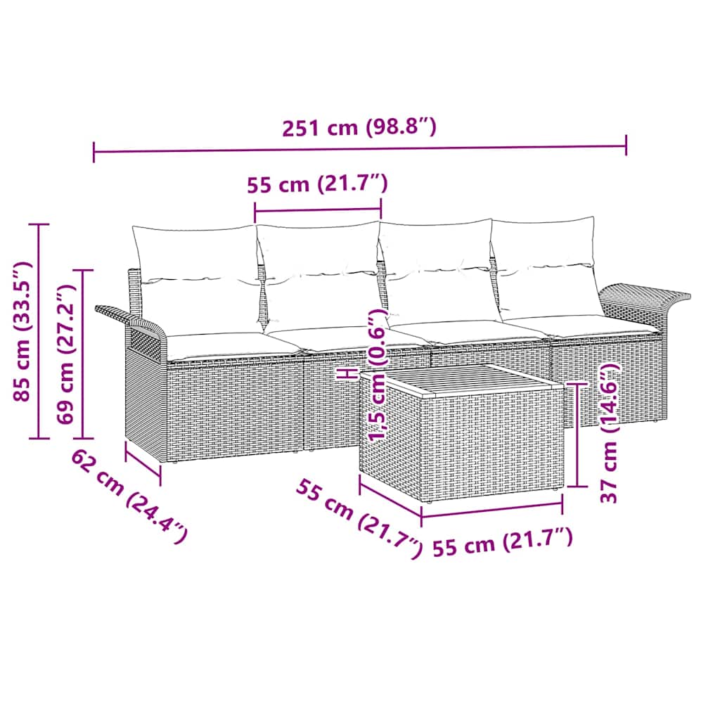 Garden Sofa Set with Cushion with Storage Manual 5 pcs Black
