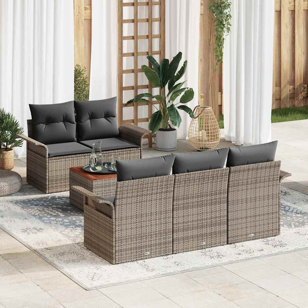 Garden Sofa Set with Storage 6 pcs Grey Poly Rattan