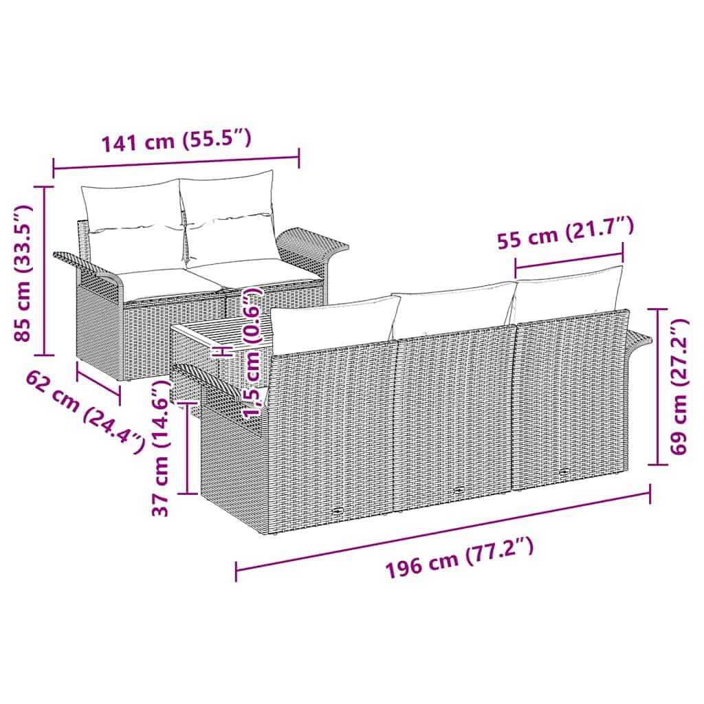 Garden Sofa Set with Storage 6 pcs Black Poly Rattan
