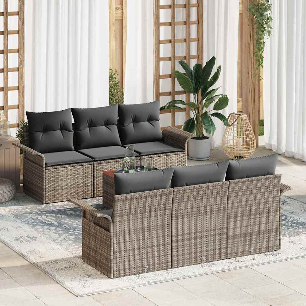 Garden Sofa Set with Storage 7 pcs Grey Poly Rattan