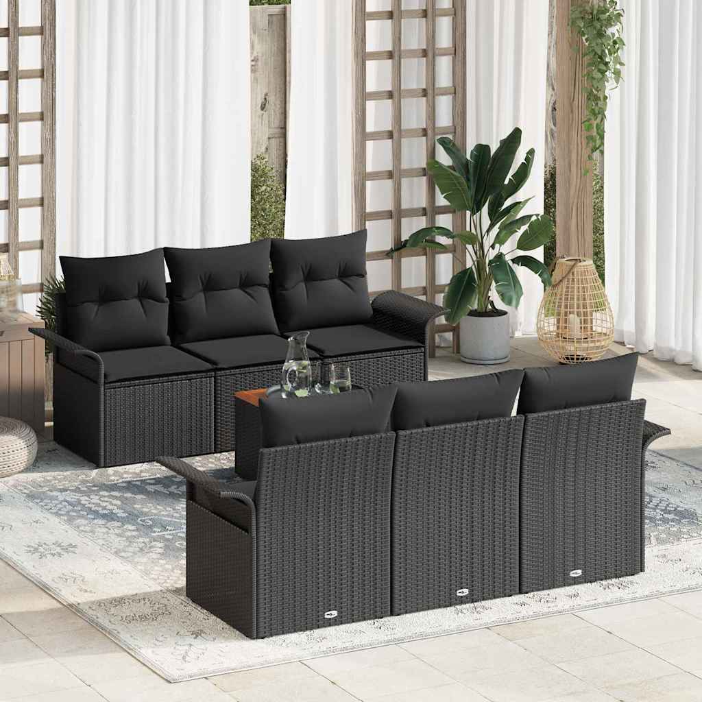 Garden Sofa Set with Storage 7 pcs Black Poly Rattan