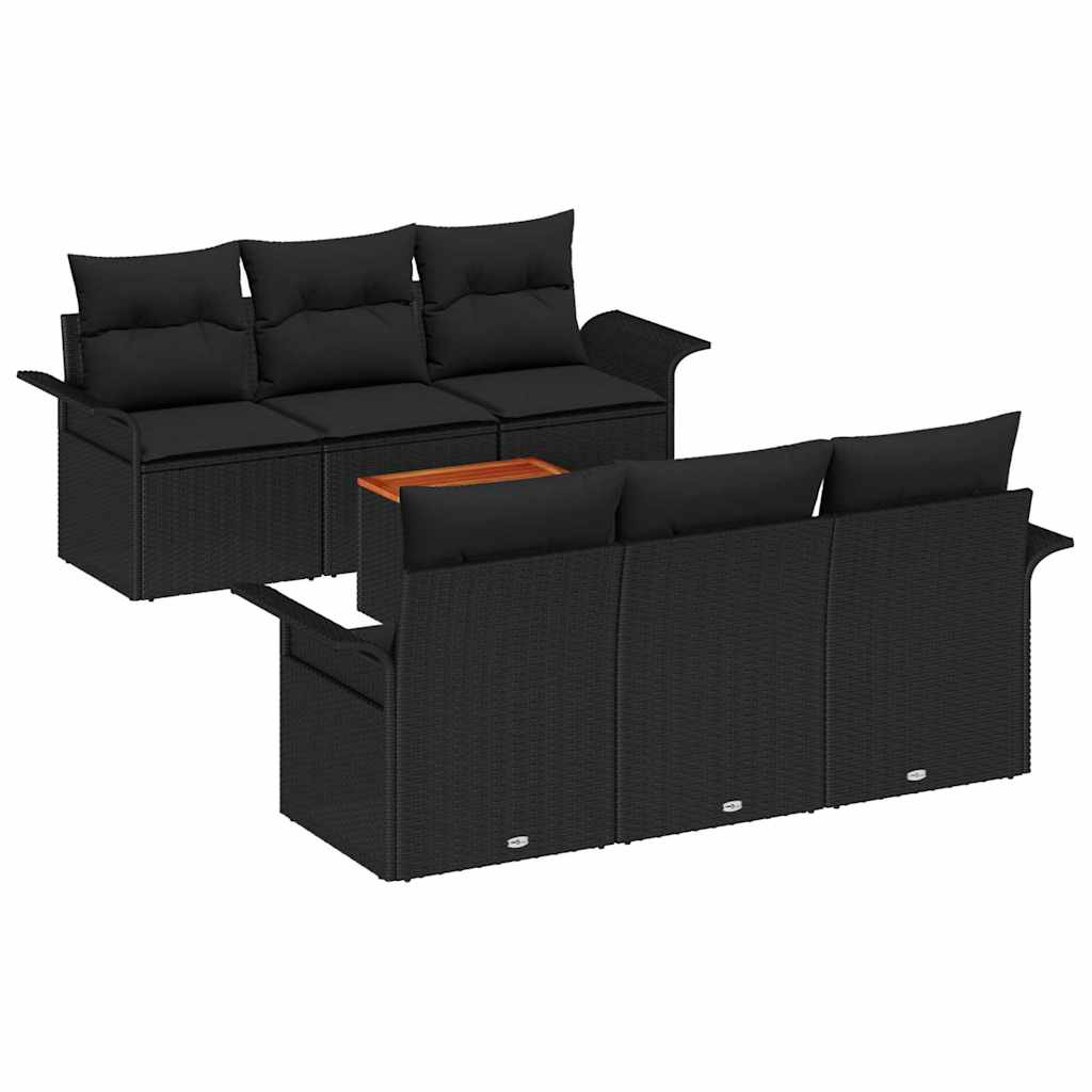 Garden Sofa Set with Storage 7 pcs Black Poly Rattan