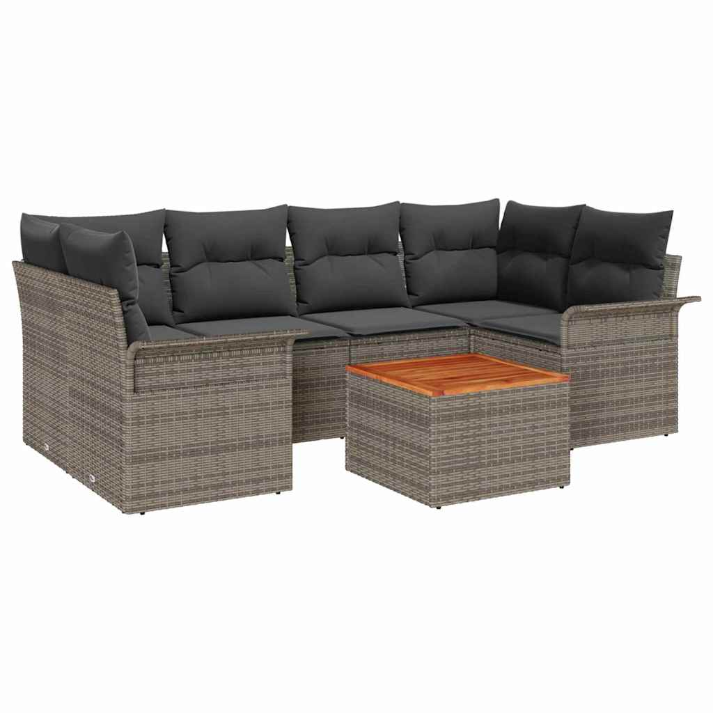 Garden Sofa Set with Storage 7 pcs Grey Poly Rattan