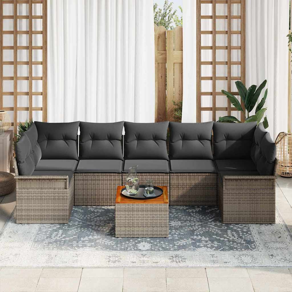 Garden Sofa Set with Storage 8 pcs Grey Poly Rattan