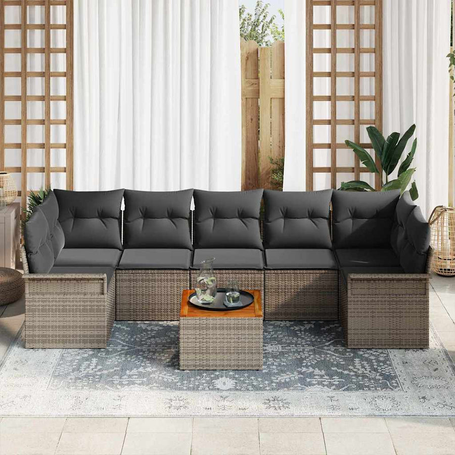 Garden Sofa Set 8 pcs 7-Seater Grey Poly Rattan, image 3