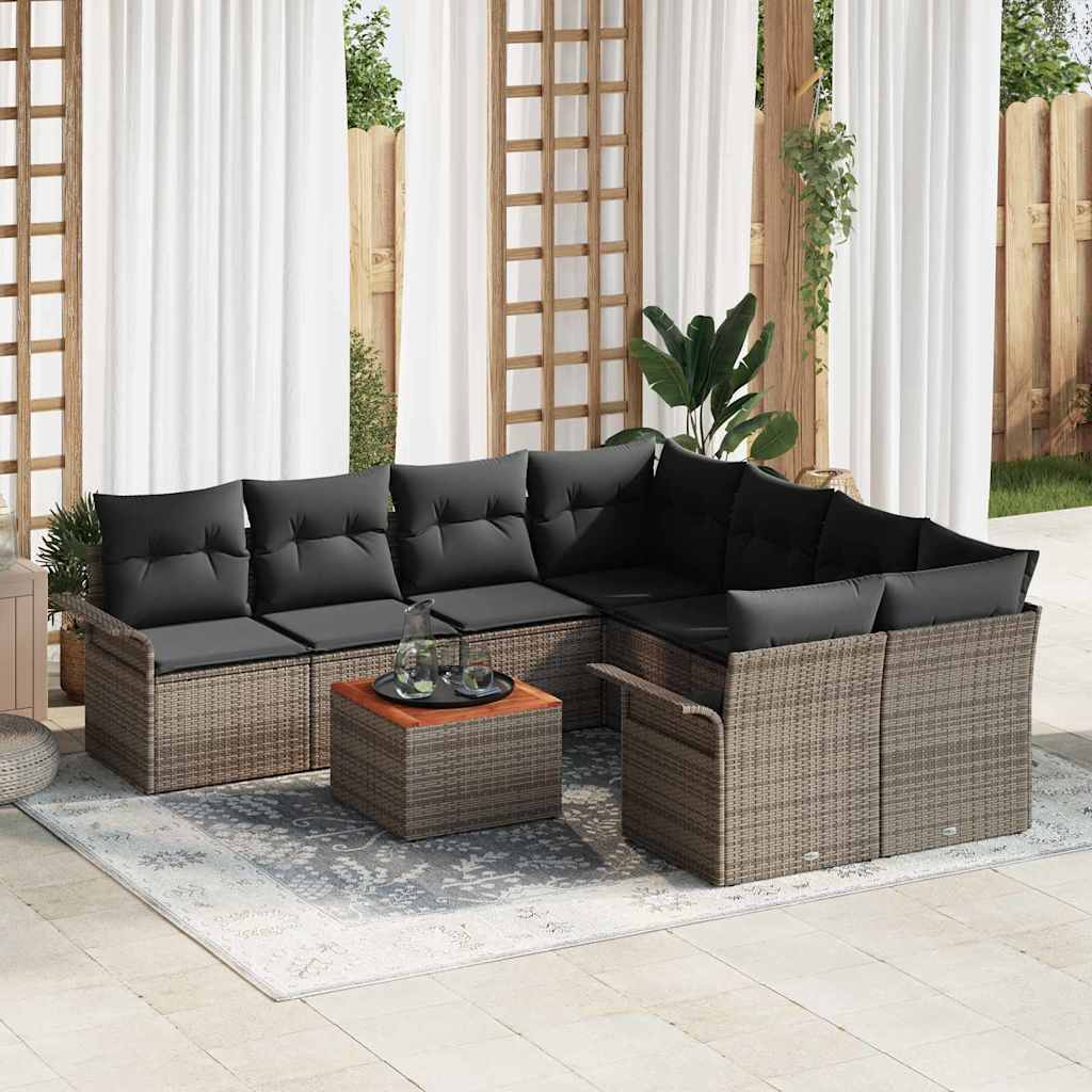 Garden Sofa Set with Storage 9 pcs Grey Poly Rattan