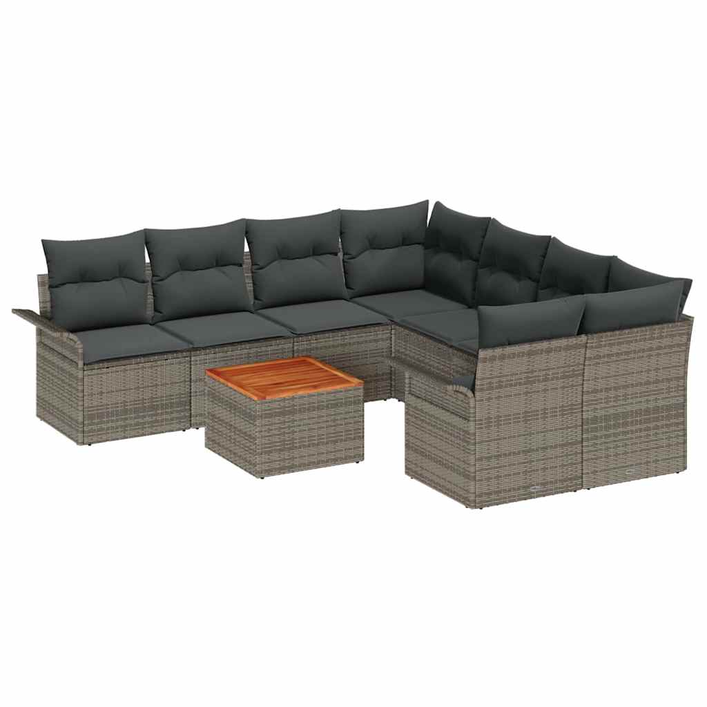 Garden Sofa Set with Storage 9 pcs Grey Poly Rattan