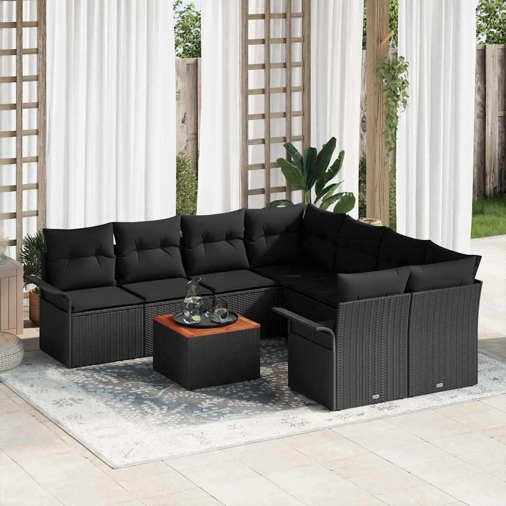 Garden Sofa Set with Storage 9 pcs Black Poly Rattan