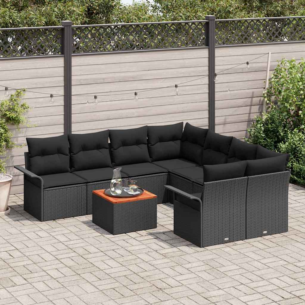 Garden Sofa Set with Storage 9 pcs Black Poly Rattan