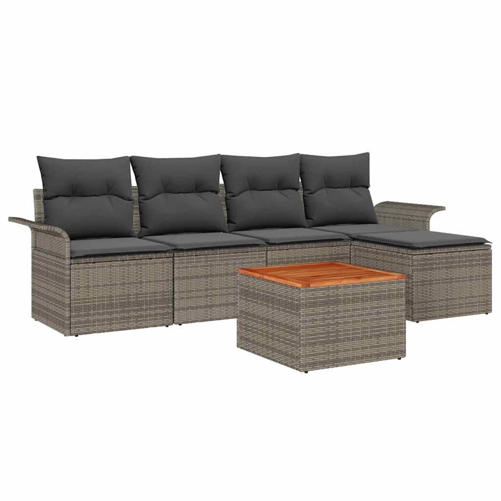 Garden Sofa Set with Storage 6 pcs Grey Poly Rattan