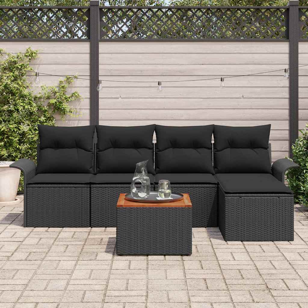 Garden Sofa Set with Storage 6 pcs Black Poly Rattan