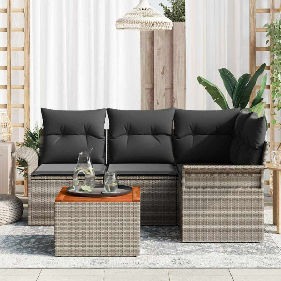 Garden Sofa Set 5 pcs 4-Seater Grey Poly Rattan