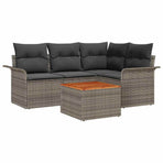 Garden Sofa Set 5 pcs 4-Seater Grey Poly Rattan
