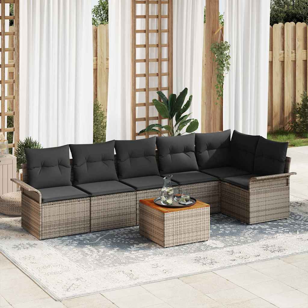 Garden Sofa Set with Storage 7 pcs Grey Poly Rattan