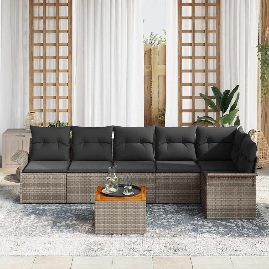 Garden Sofa Set with Storage 7 pcs Grey Poly Rattan