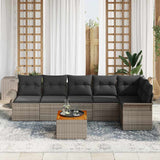 Garden Sofa Set with Storage 7 pcs Grey Poly Rattan