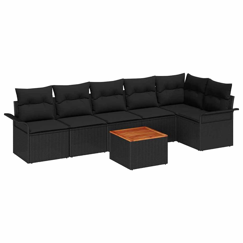 Garden Sofa Set with Storage 7 pcs Black Poly Rattan