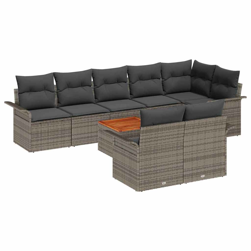 Garden Sofa Set with Storage 9 pcs Grey Poly Rattan