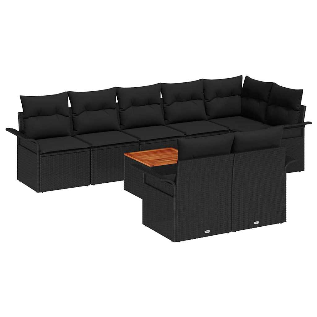 Garden Sofa Set with Storage 9 pcs Black Poly Rattan