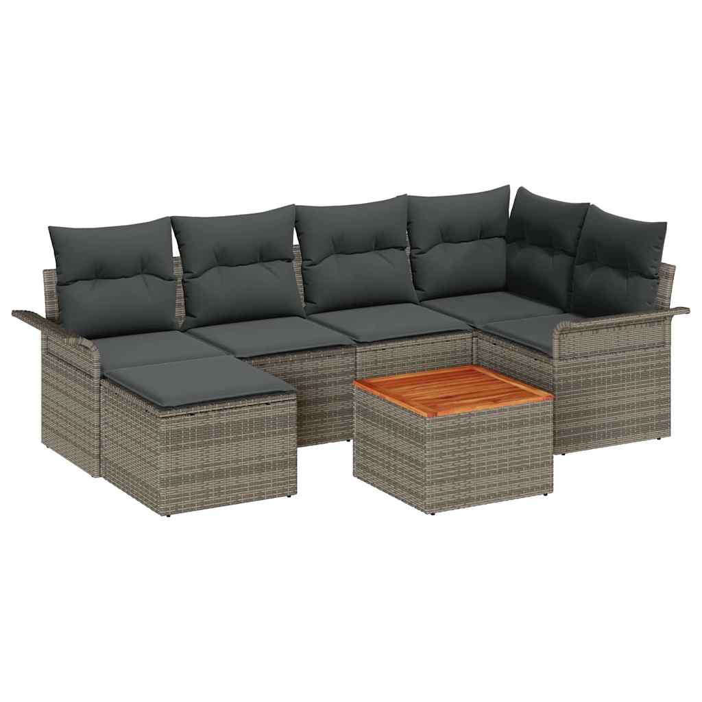 Garden Sofa Set with Storage 7 pcs Grey Poly Rattan