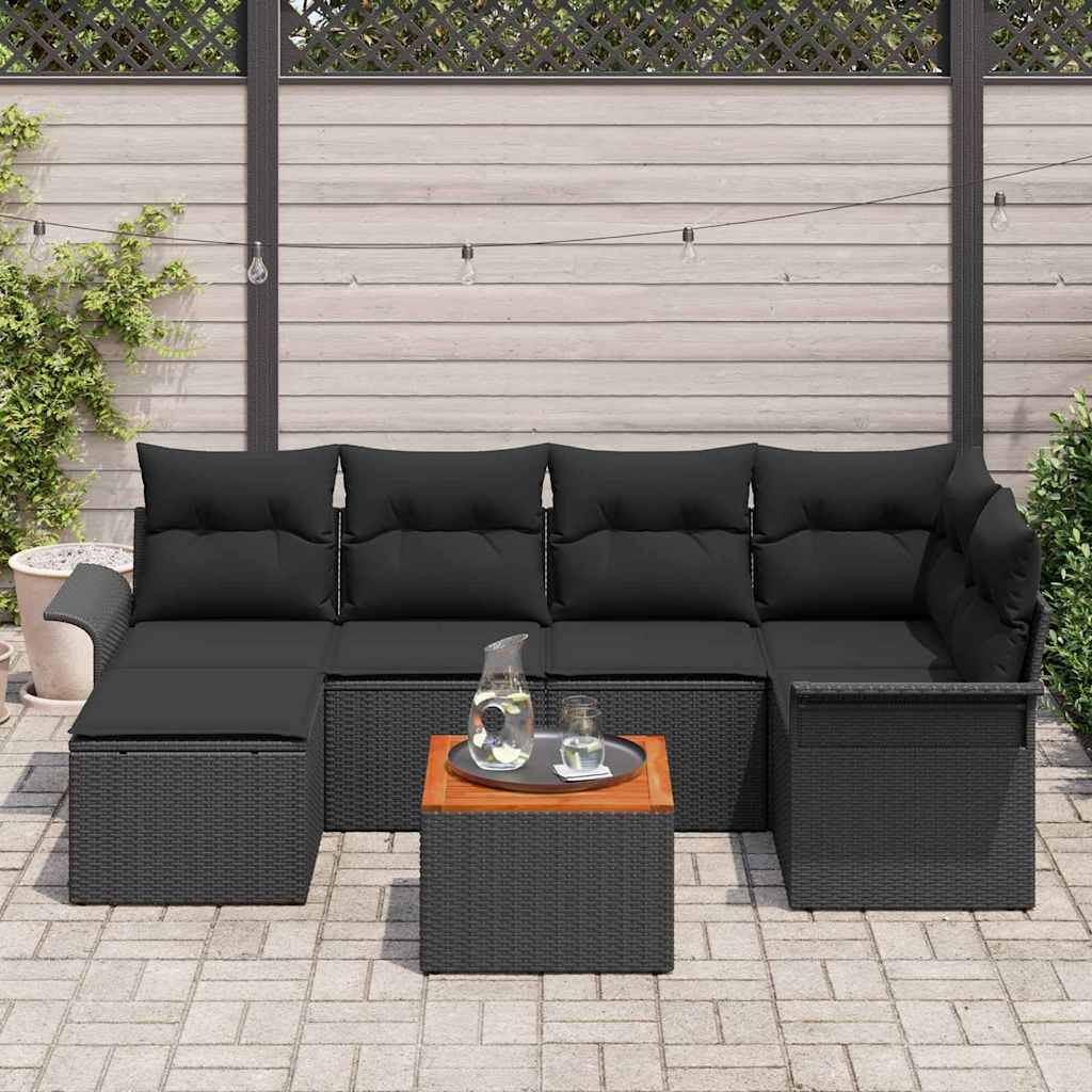 Garden Sofa Set with Storage 7 pcs Black Poly Rattan