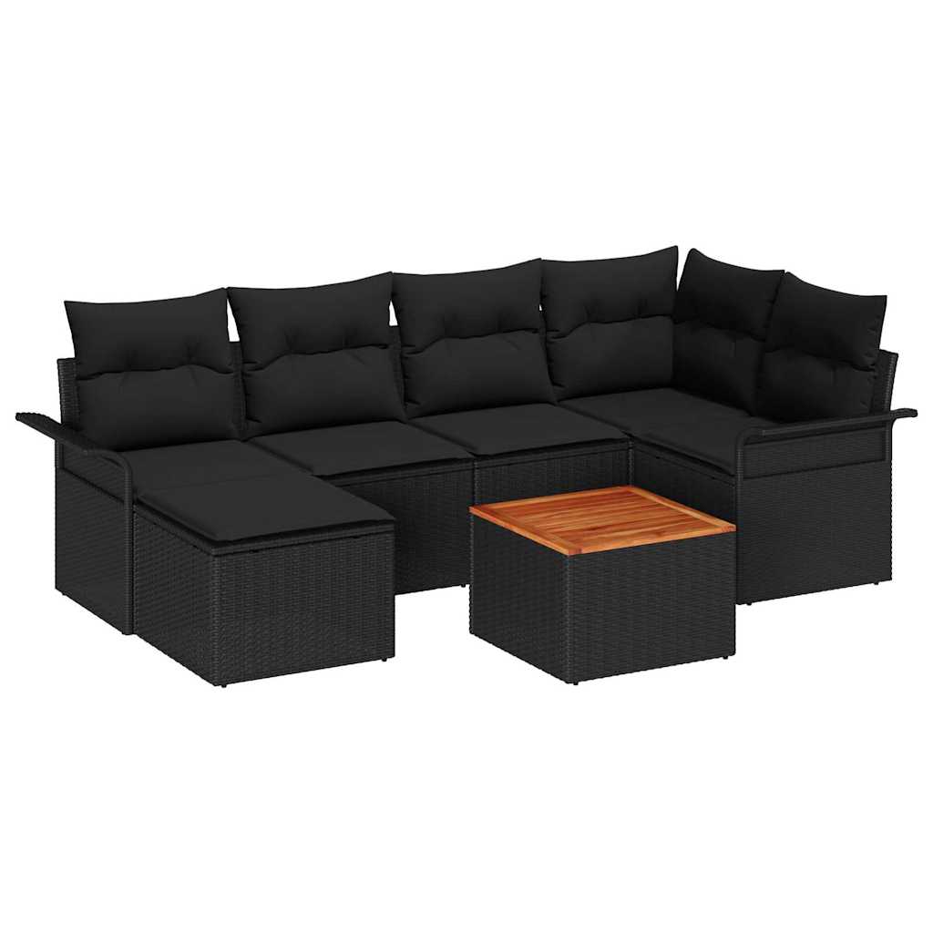 Garden Sofa Set with Storage 7 pcs Black Poly Rattan