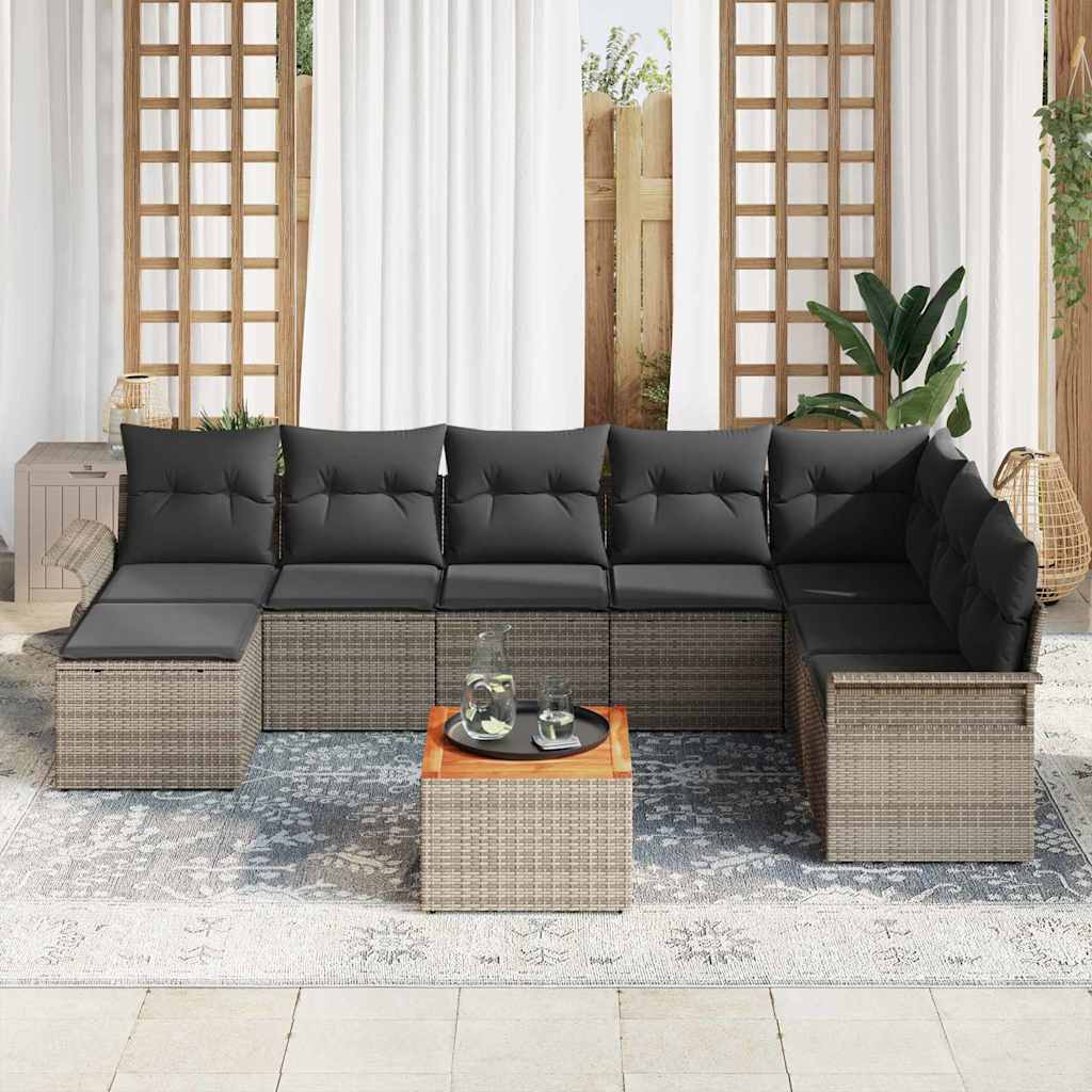 Garden Sofa Set with Storage 9 pcs Grey Poly Rattan