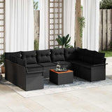 Garden Sofa Set with Storage 10 pcs Black Poly Rattan