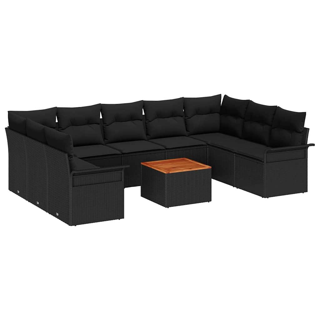 Garden Sofa Set with Storage 10 pcs Black Poly Rattan