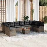 Garden Sofa Set with Storage 11 pcs Grey Poly Rattan