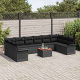 Garden Sofa Set with Storage 11 pcs Black Poly Rattan - Side View