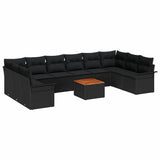 Garden Sofa Set with Storage 11 pcs Black Poly Rattan - Front View