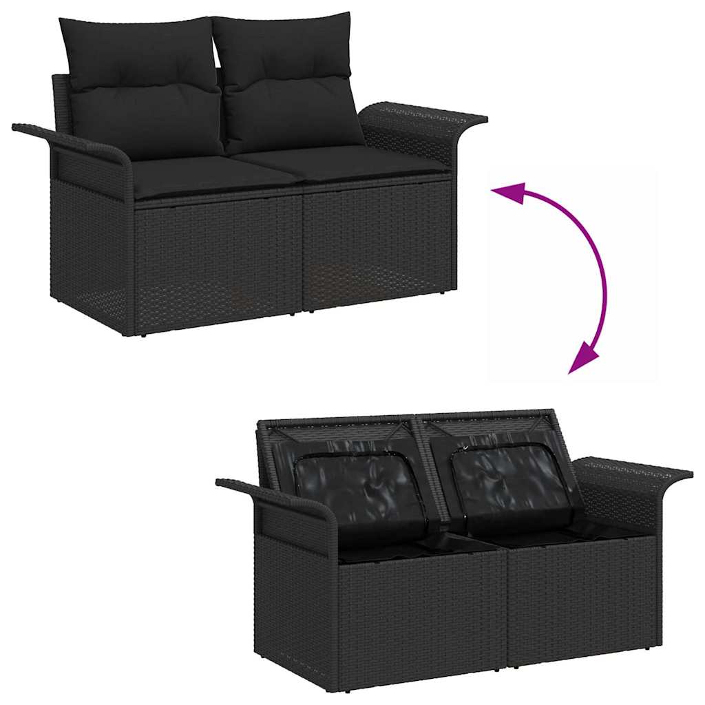 Garden Sofa Set with Storage 11 pcs Black Poly Rattan