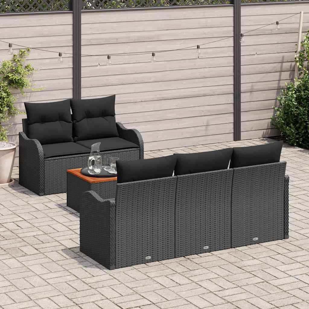 Garden Sofa Set with Storage 6 pcs Black Poly Rattan