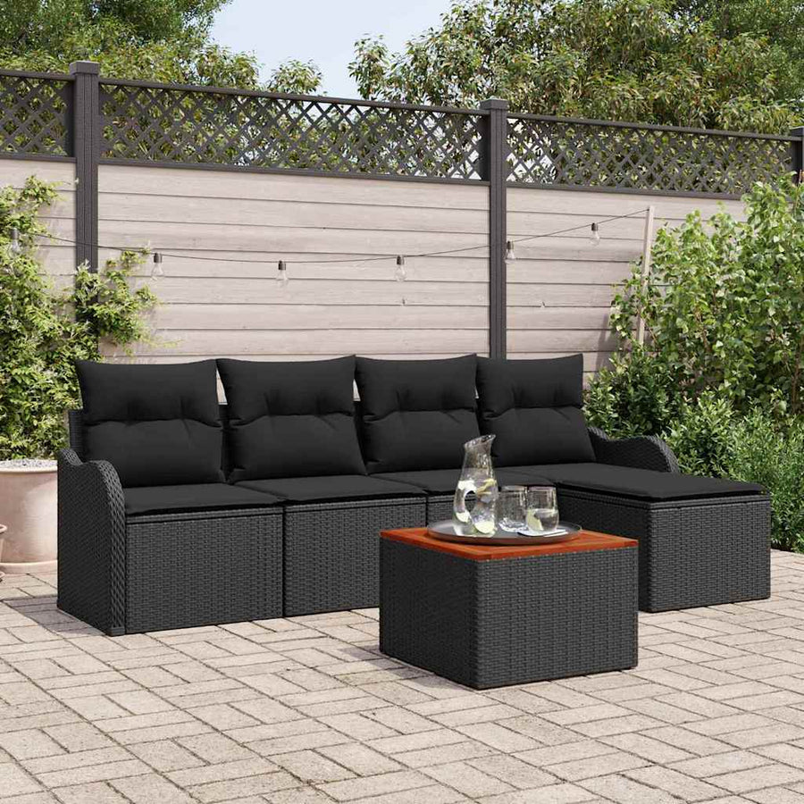 Garden Sofa Set 6 pcs Black Poly Rattan