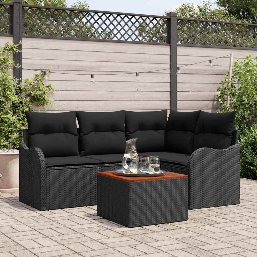 Garden Sofa Set with Storage 5 pcs Black Poly Rattan