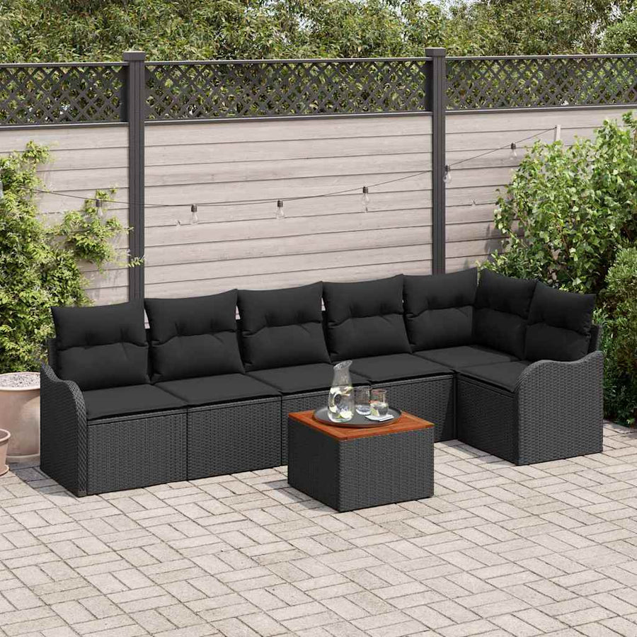 Garden Sofa Set 7 pcs Black Poly Rattan