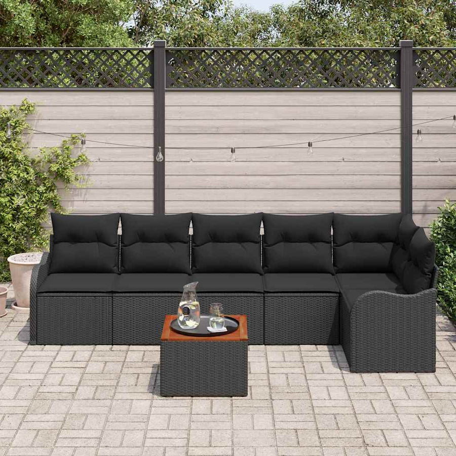 Garden Sofa Set 7 pcs Black Poly Rattan