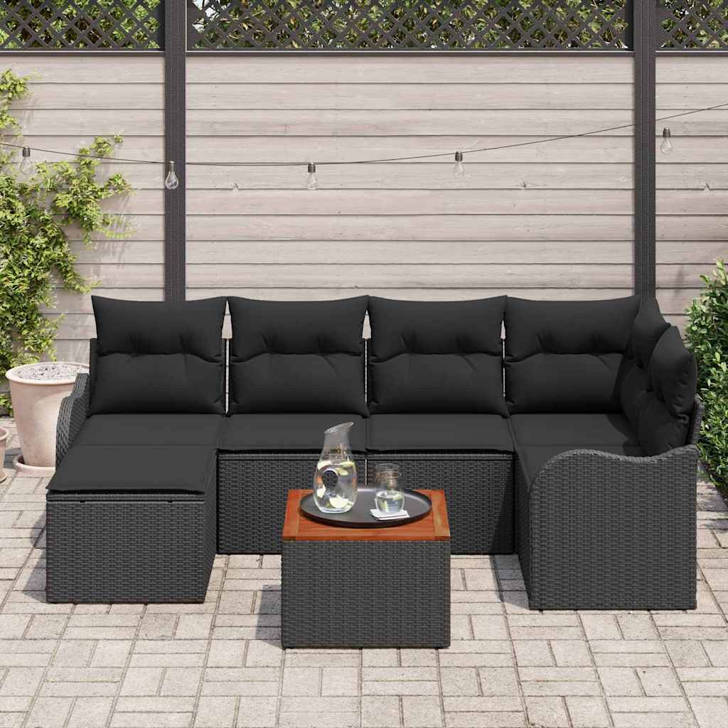 Garden Sofa Set with Storage 7 pcs Black Poly Rattan