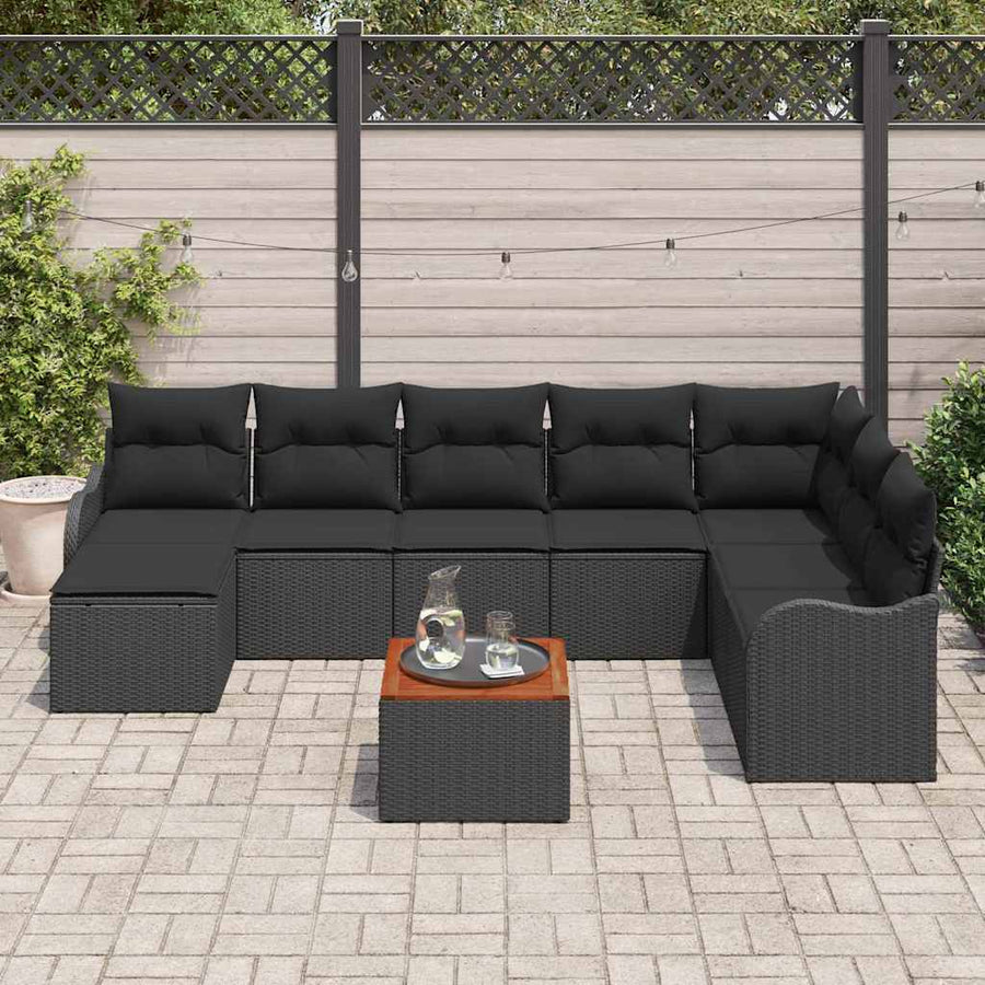 Garden Sofa Set 9 pcs Black Poly Rattan