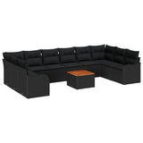Garden Sofa Set with Storage 11 pcs Black Poly Rattan - Front View